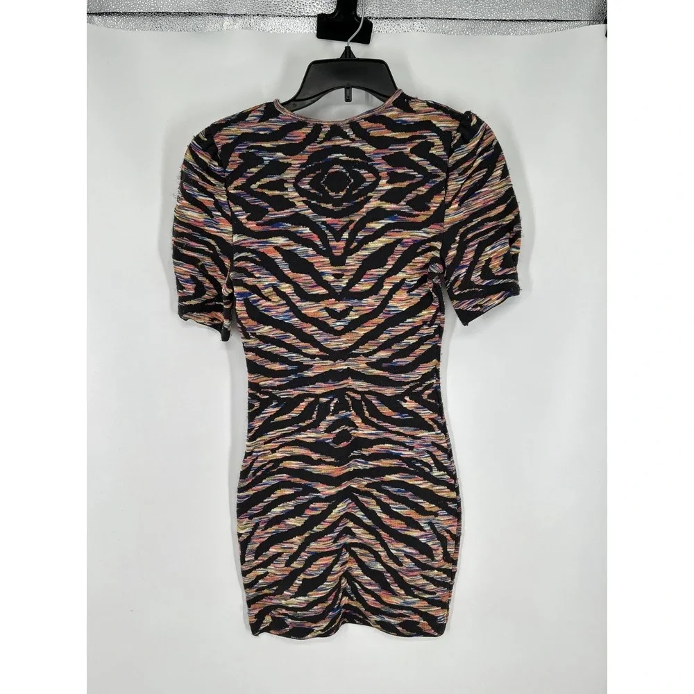 Free People Bodycon Mini Dress Women's XS Dark Gray Animal Print Short Sleeve‎